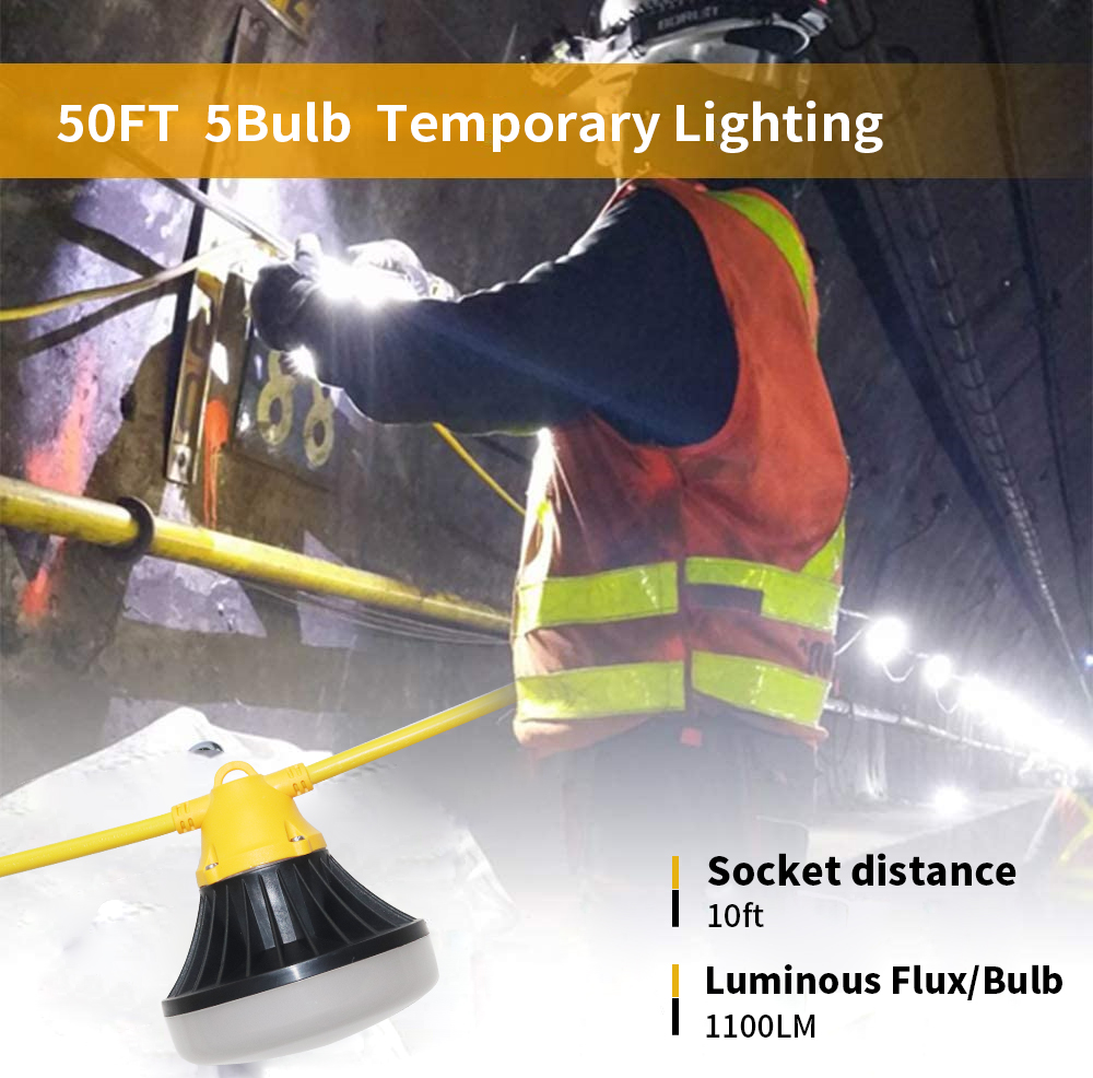 50Ft 5Bulb High Rate Lighting Outdoor Waterproof String Light,Wet Location Led Track Tunnel Light String,Temporary Lighting