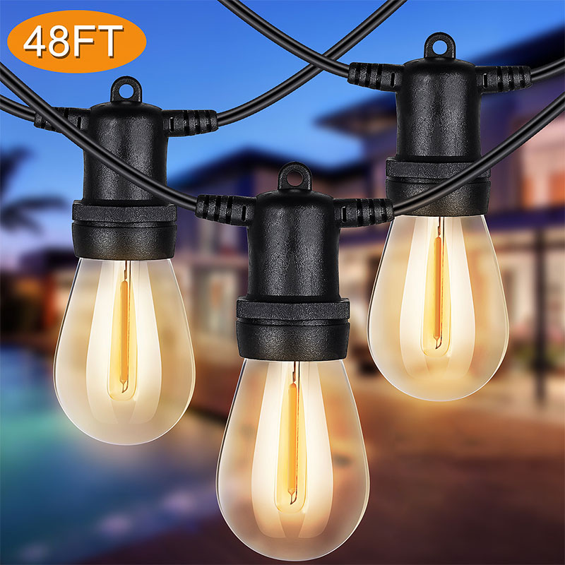 Solar LED Outdoor String Lights With IP65 hanging 48ft 15 LED bulb Christmas Decorative Fairy solar led outdoor string lights