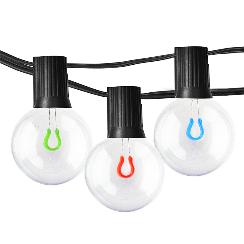 Customized 25ft 25 Sockets Xmas Waterdrop Patio String Lights with G40 Globe Curved Vintage Bulbs