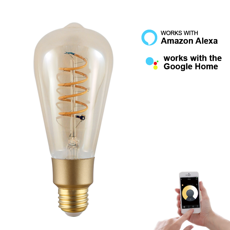 Smart Led bulb,Work with Amazon Alexa Google home assistant ST64SP Dimmable Filament Vintage bulb,home decoration