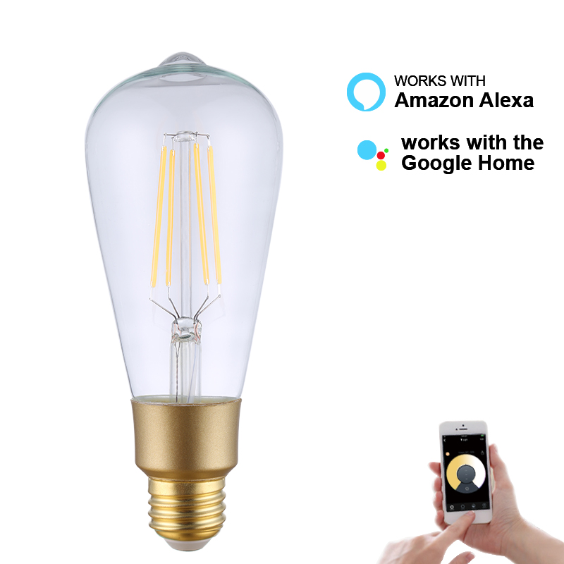 Smart Led light lamp,Work with Amazon Alexa Google home assistant.ST64 Dimmable smart Filament Vintage bulb
