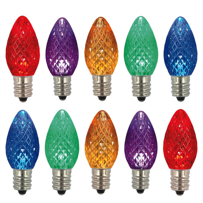 Wholesale LED Christmas Light Smooth Strawberry Holiday Lighting Colorful C7 C9 LED Faceted Bulbs
