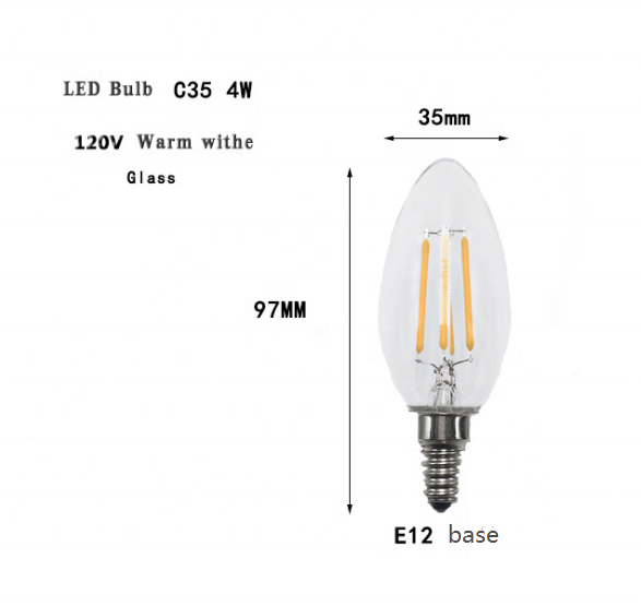 Factory price edison C35 filament candle led bulbs 3w dimmable bulbs